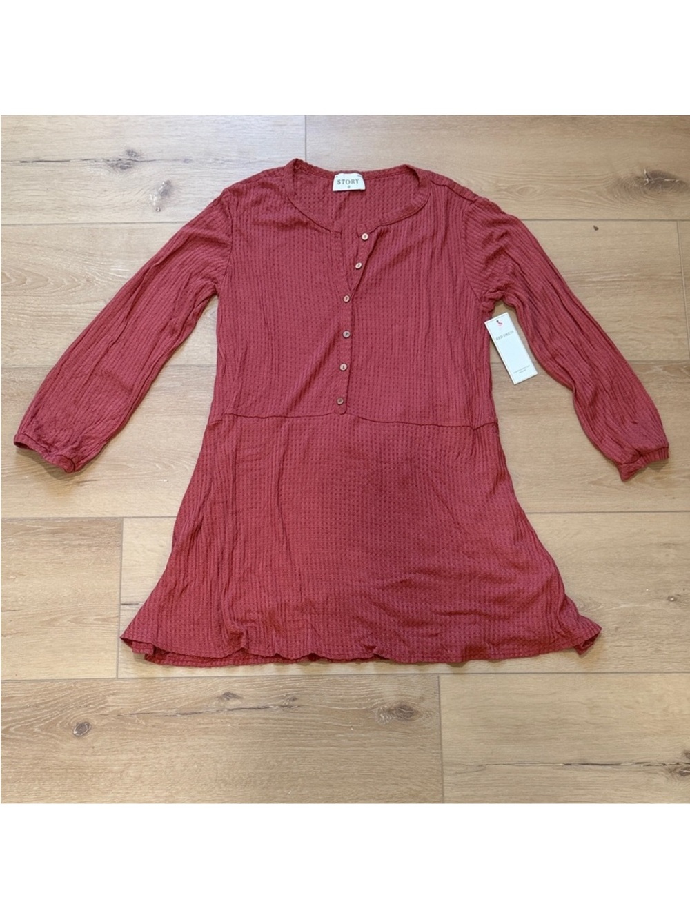 Red Dress Boutique Waffle Knit Henley Dress in Rust